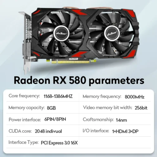 JIESHUO AMD RX 580 8gb New GPU rx580 8g Computer Graphics Card Gamer PC rx 580 8gb AMD grafic card graphics card rx 580 8g