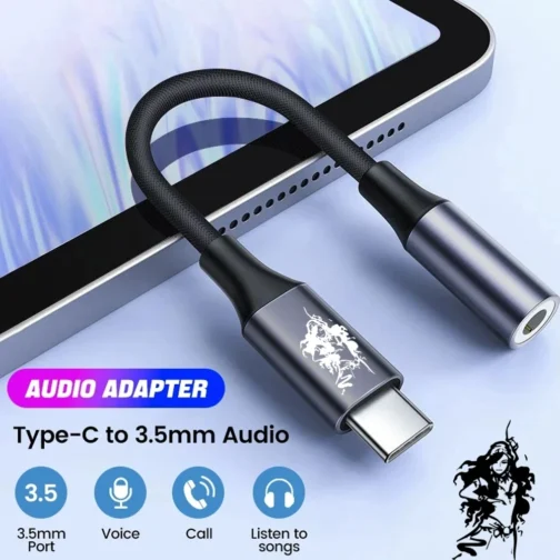 Eonline 3D Girl USB Type C To 3.5mm Aux Adapter Type-c 3.5 Jack Audio Cable Earphone Cable for Samsung Galaxy S22 S21 Huawei P50