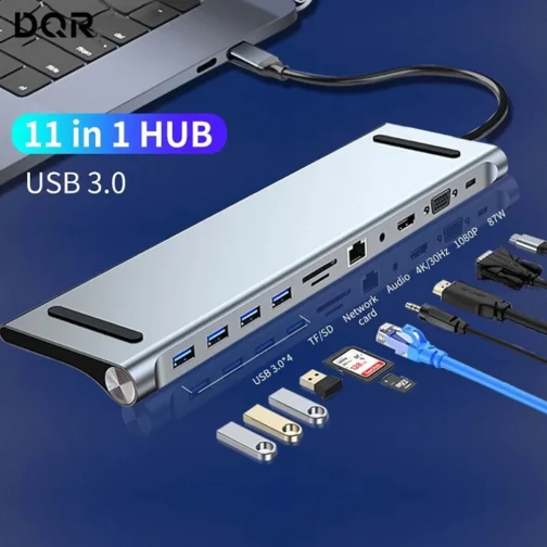 EONLINE 3D 11in 1 USB C HUB Type C to HDTV-compatible USB 3.0 Adapter HUB Dock for MacBook Pro Air Notebook USB C Splitter